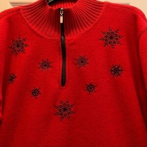 CATALINA sportswear 1/4 zip long sleeve fleece jacket winter holiday snowflake